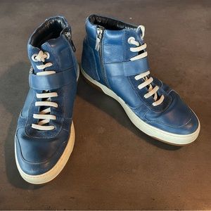 Salvatore Ferragamo high top sneakers leather and suede. Blue sz 8.5